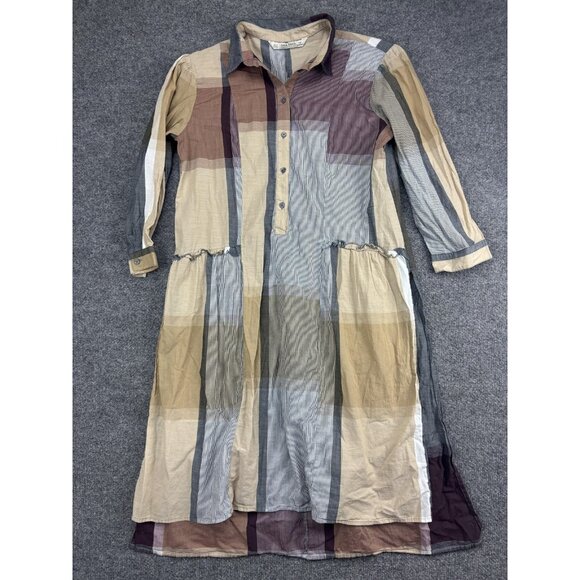 Zara Basic Collection Dress Womens Medium Multi Color Stripe Shirt Midi Collared - Picture 1 of 9